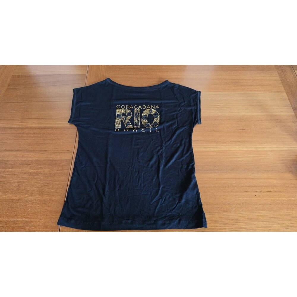 Copacabana Rio Brasil Jeweled Black T-shirt Women's Size M Vintage